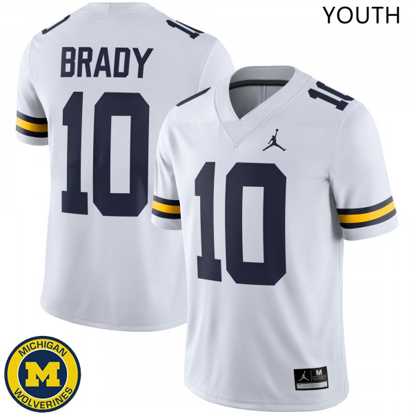 Youth Michigan Wolverines #10 Tom Brady White Jordan Brand High School Jersey